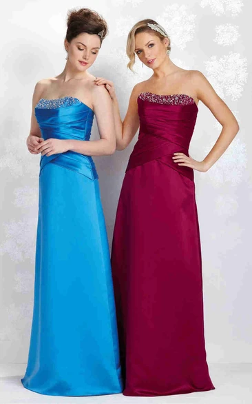 Satin Bridesmaid Dress with Beaded Bodice and Lace-Up Back Floor-Length and Elegant