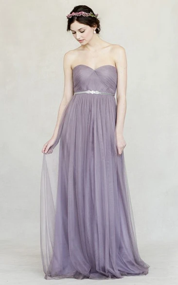 Floor-Length Empire Tulle Bridesmaid Dress Jeweled & Sweetheart