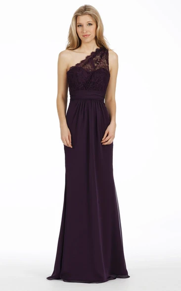 Sleeveless Sheath Bridesmaid Dress with One-Shoulder Lace and Chiffon