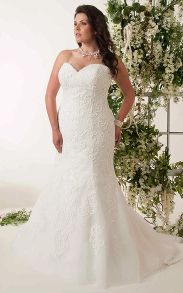 Plus Size Mermaid Sweetheart Lace Wedding Dress with Lace Up Modern Bridal Gown