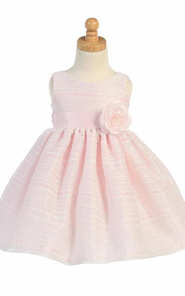 Tiered Satin and Organza Tea-Length Flower Girl Dress Elegant Style