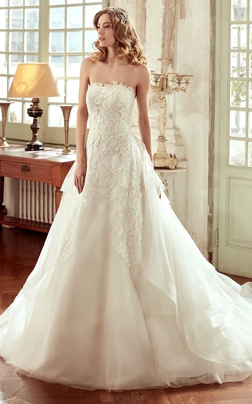 A-Line Lace Embroidered Bodice Wedding Dress with Multi-layer Tulle Skirt Classy Bridal Dress