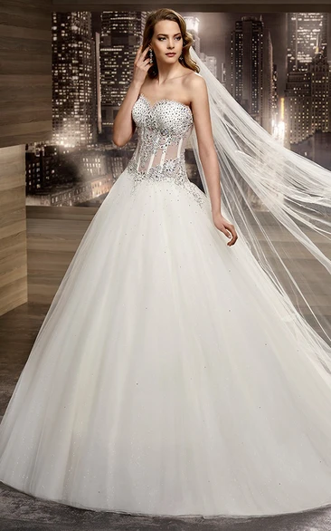 Embellished A-Line Wedding Dress with Sweetheart Neckline and Brush Train