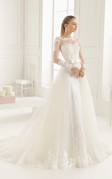 Romantic Lace Mermaid Wedding Dress with Long Sleeves and Watteau Train