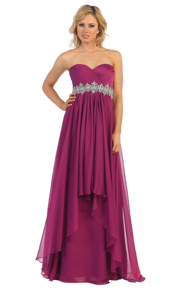 Sweetheart Empire Chiffon Dress with Criss Cross and Waist Jewellery A-Line Formal Dress