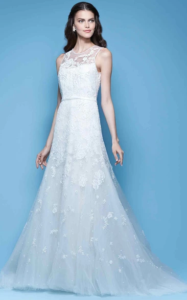 Sleeveless A-Line Tulle Wedding Dress with Appliques Elegant Bridal Gown