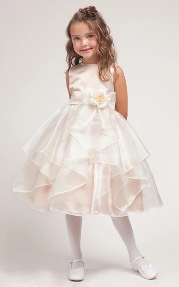 Split-Front Organza and Satin Tea-Length Prom Dress with Bow