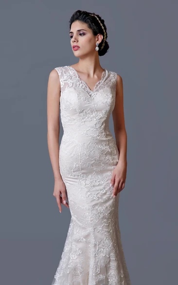 Mermaid Lace Wedding Dress with Scalloped V Neckline Wedding Dress Classy Feminine