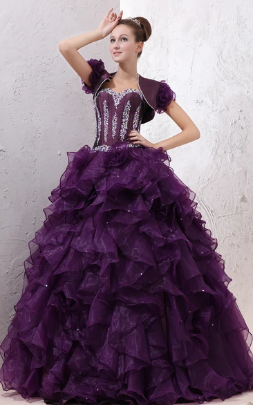 Quinceanera Dress with Beading and Ruffles Unique Strapless Organza