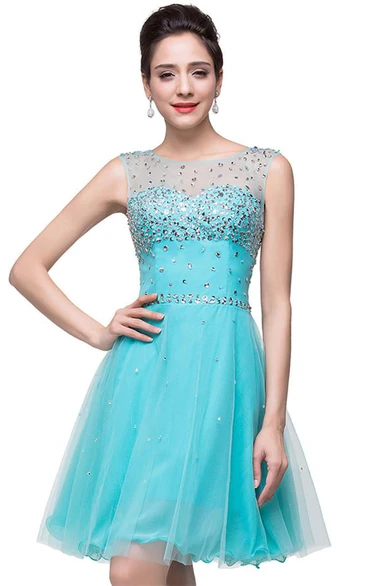 Crystal Embellished Tulle Short Homecoming Dress Classic & Chic