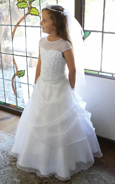 Tiered Lace&Sequins Draped Flower Girl Dress Elegant 2024