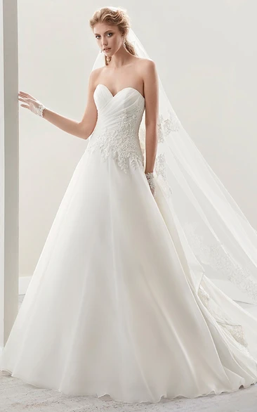 A-Line Wedding Dress with Side Appliques and Back Ruffles