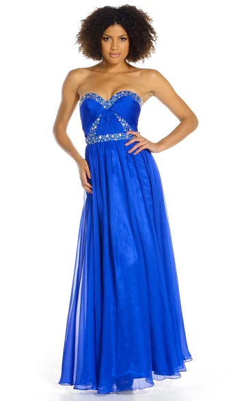 Ankle-Length Chiffon Prom Dress Sleeveless Sweetheart Beaded Backless