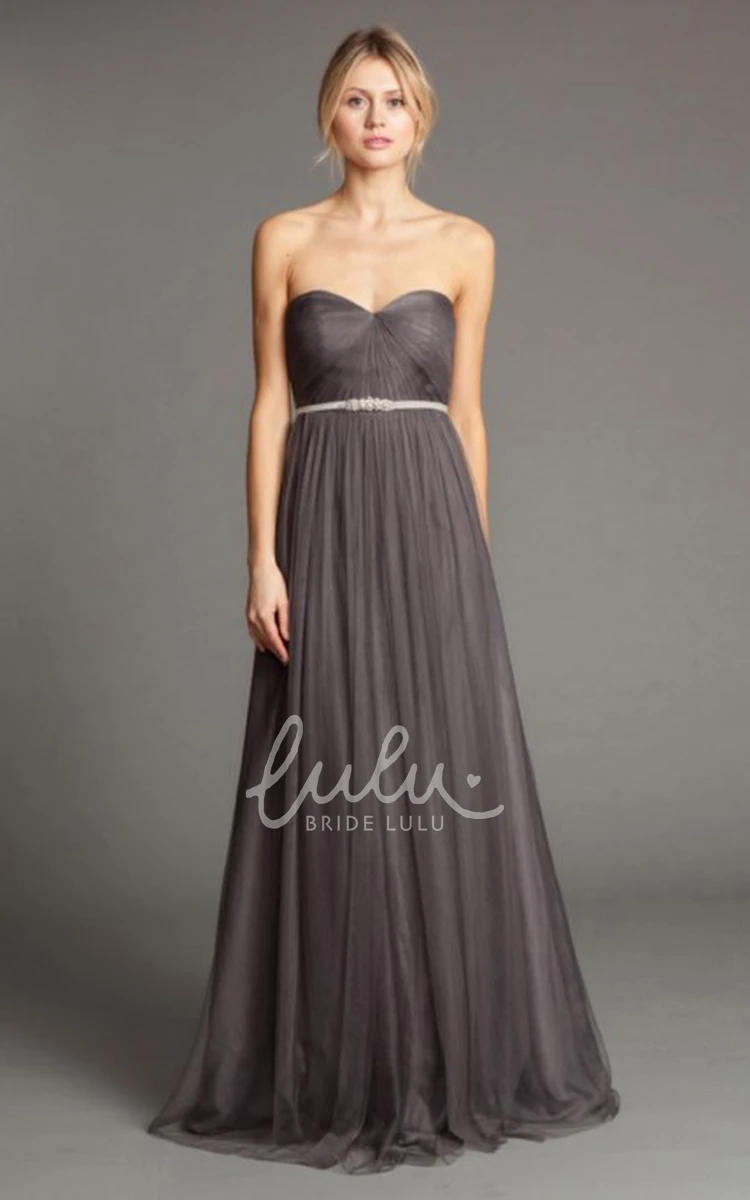 Maxi Sweetheart Ruched Tulle Bridesmaid Dress Flowy Prom Dress