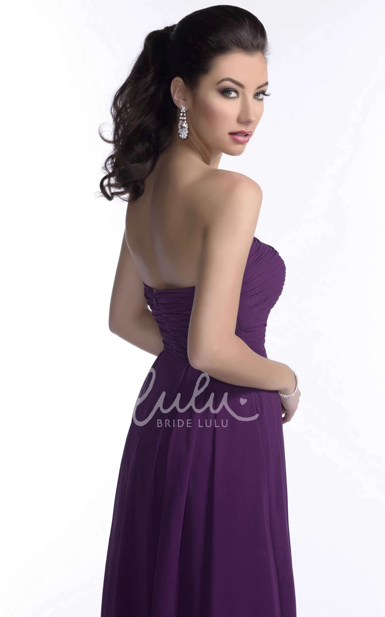Strapless A-Line Bridesmaid Dress with Ruching and Rhinestones Chiffon