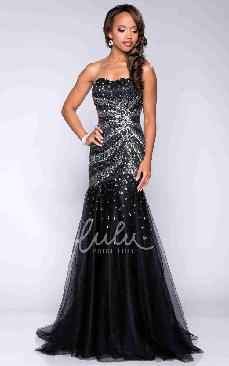 Trumpet Sequin Tulle Strapless Prom Dress Glamorous Party Dress 2024