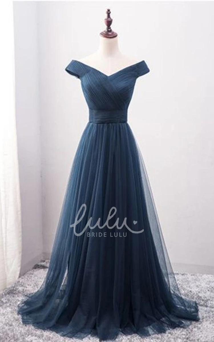 Short Sleeve Tulle A-Line Formal Dress with Ruching Ethereal & Elegant Formal Dress