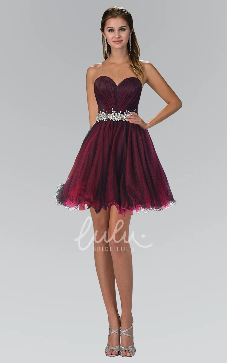 Sweetheart Tulle Ruched A-Line Formal Dress with Waist Jewelry