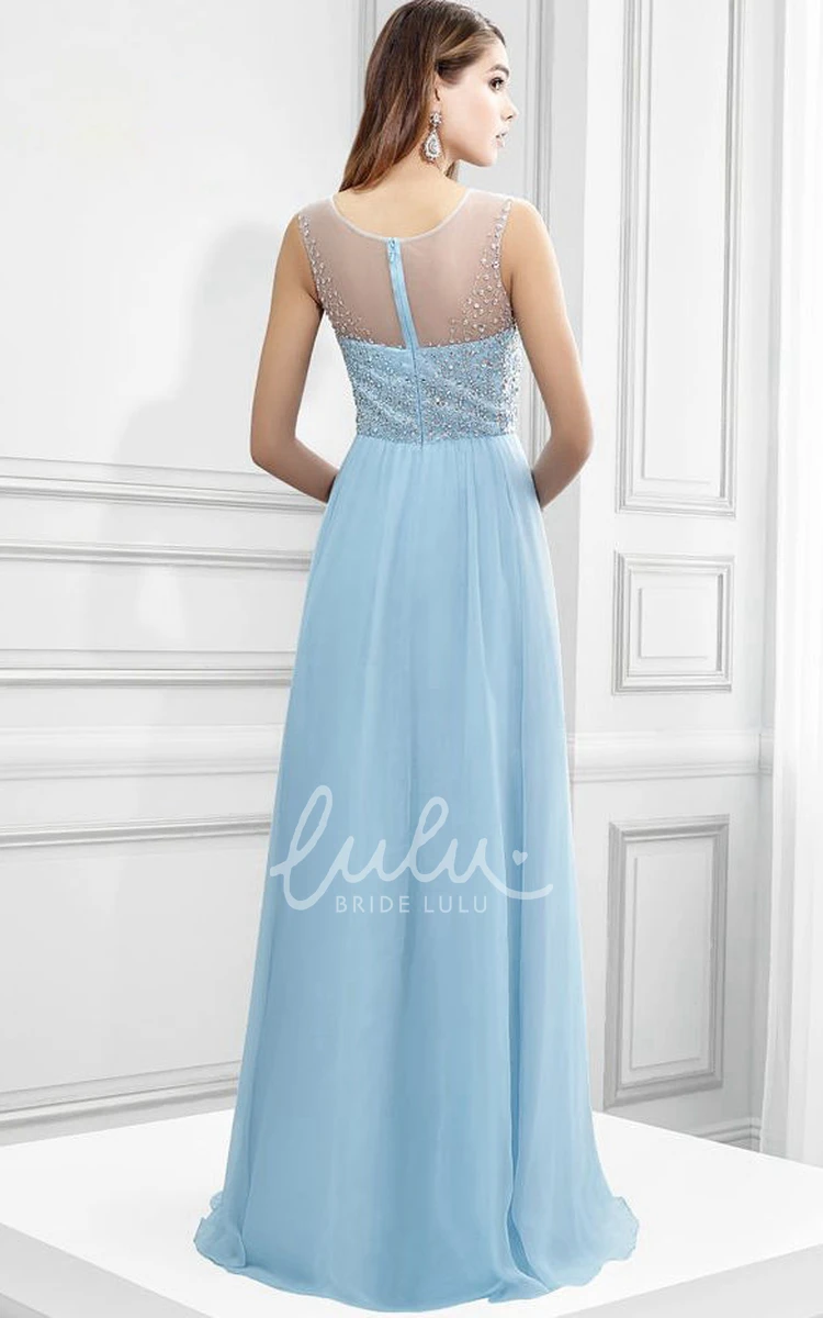 Sleeveless Scoop-Neck Floor-Length Chiffon Prom Dress Flowy Prom Dress with Criss-Cross