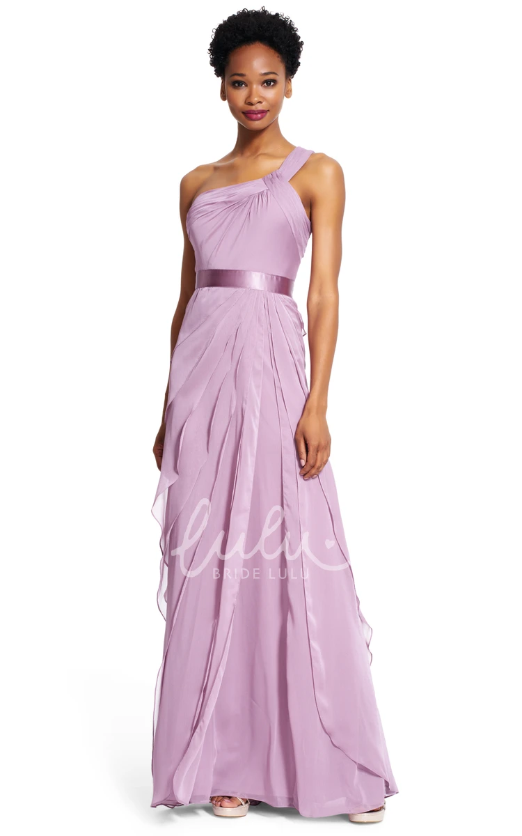 One-Shoulder Chiffon Bridesmaid Dress with Draping and Tiers Sheath Style