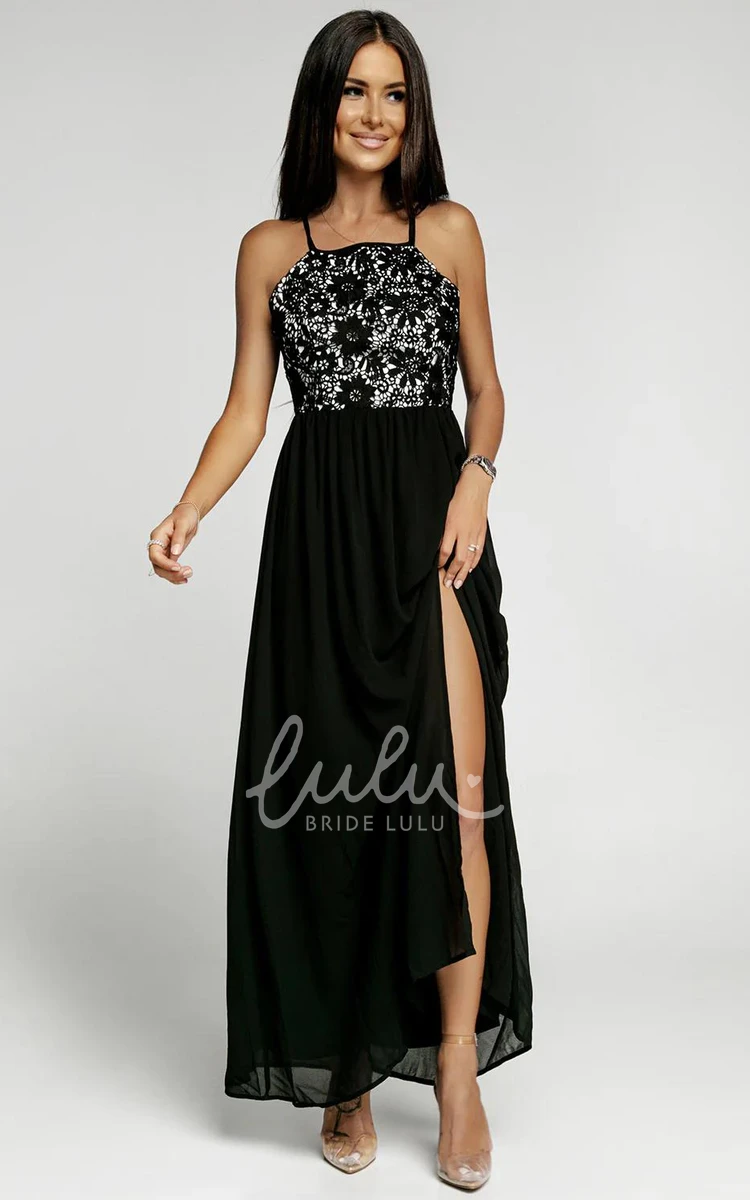 Chiffon A-Line Cross Back Prom Dress with Front Split