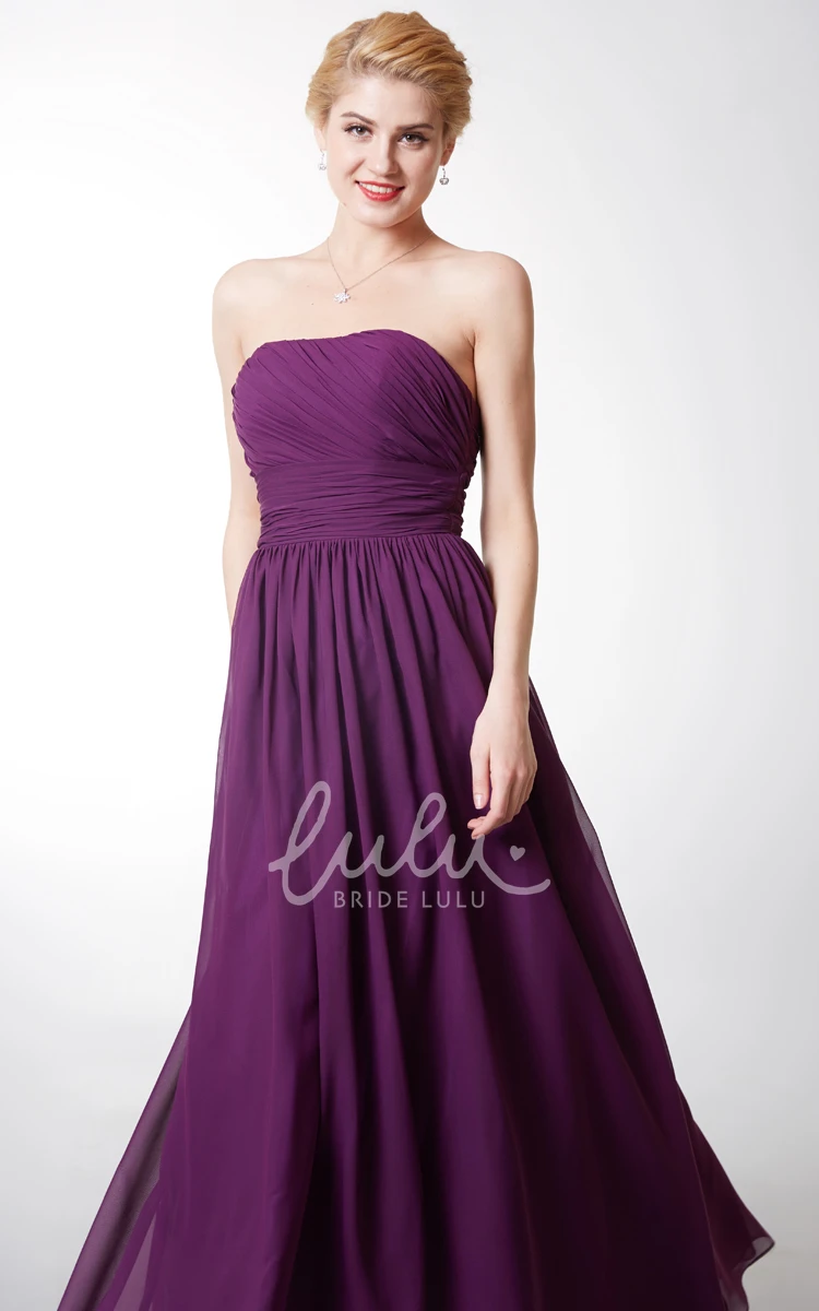 Bridesmaid Dress Strapless Empire Ruched Chiffon Sleeveless Elegant