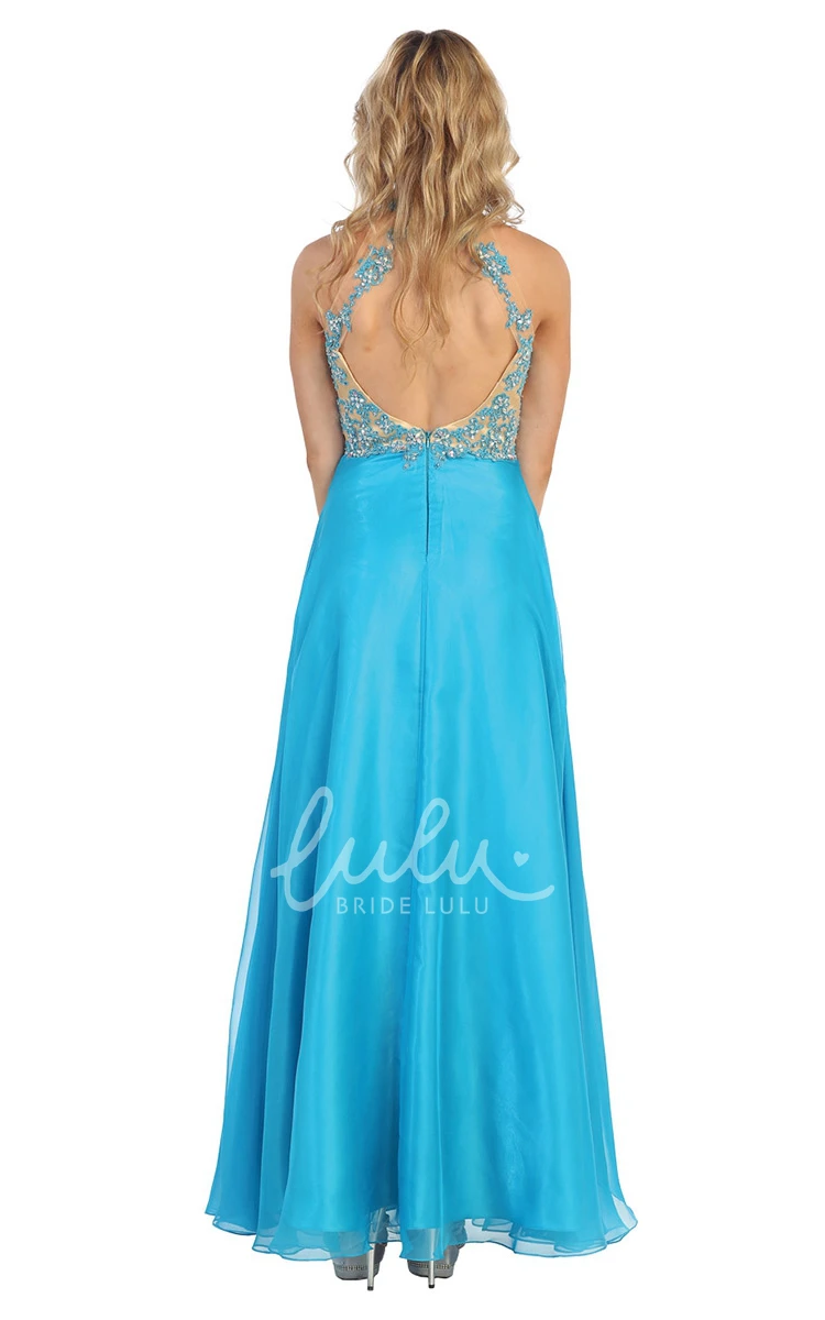 Sleeveless A-Line Chiffon Formal Dress with Keyhole and Appliques