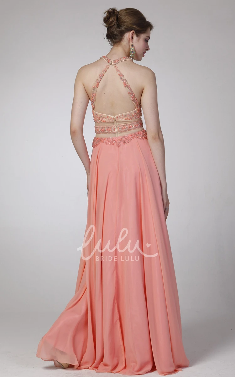 A-Line Chiffon Straps Bridesmaid Dress with Beading and Pleats High Neckline