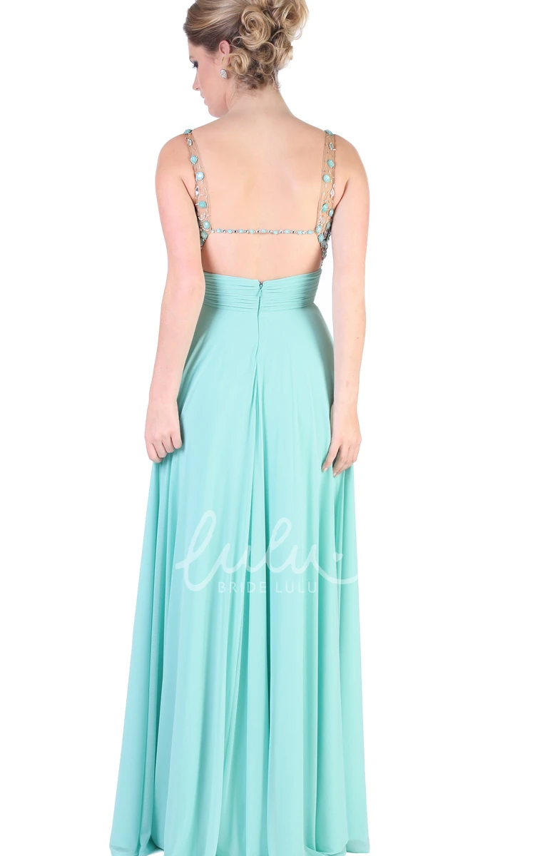 Crystal V-Neck Sleeveless A-Line Evening Dress with Pleats