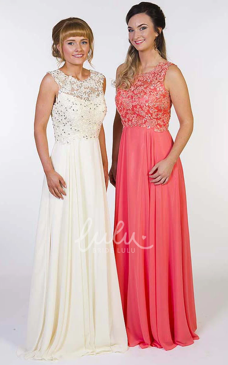 Appliqued A-Line Sleeveless Chiffon Prom Dress Simple Country Formal Dress