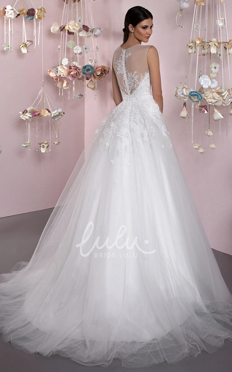 Jewel Appliqued Tulle Wedding Dress with Court Train