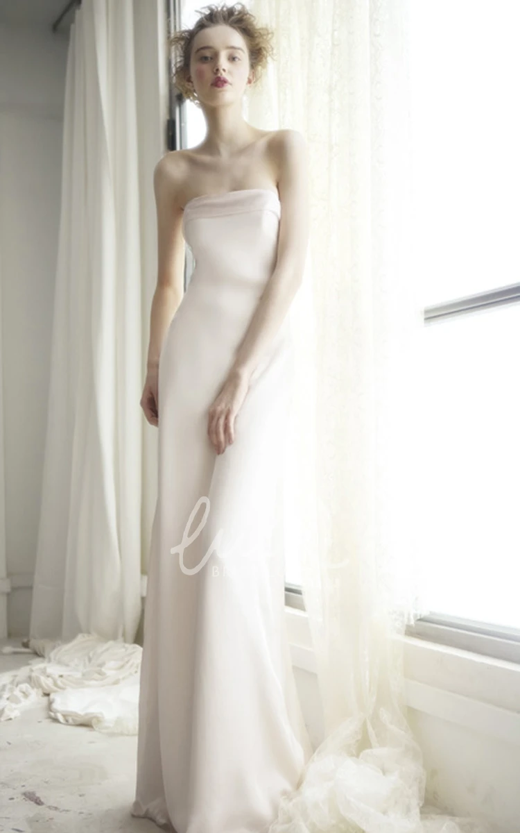 Backless Sheath Floor-Length Wedding Dress with Bow and Brush Train