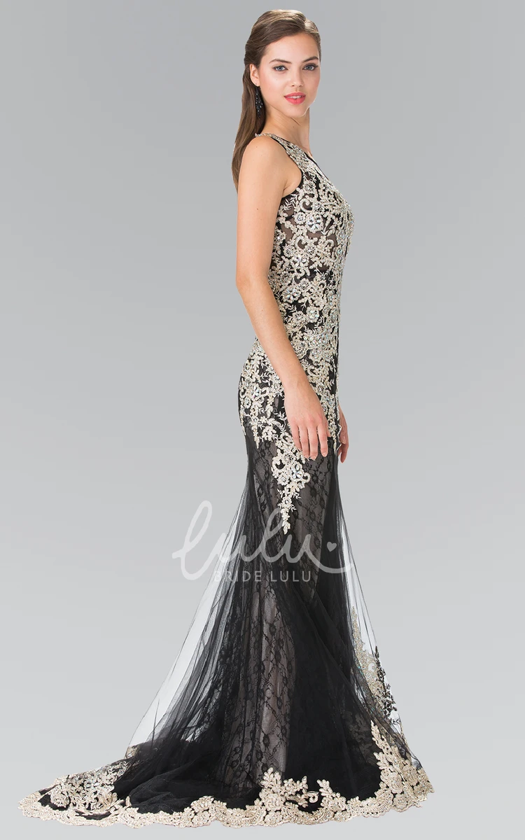 Lace Mermaid Court Train Formal Dress with Sleeveless Scoop Neckline