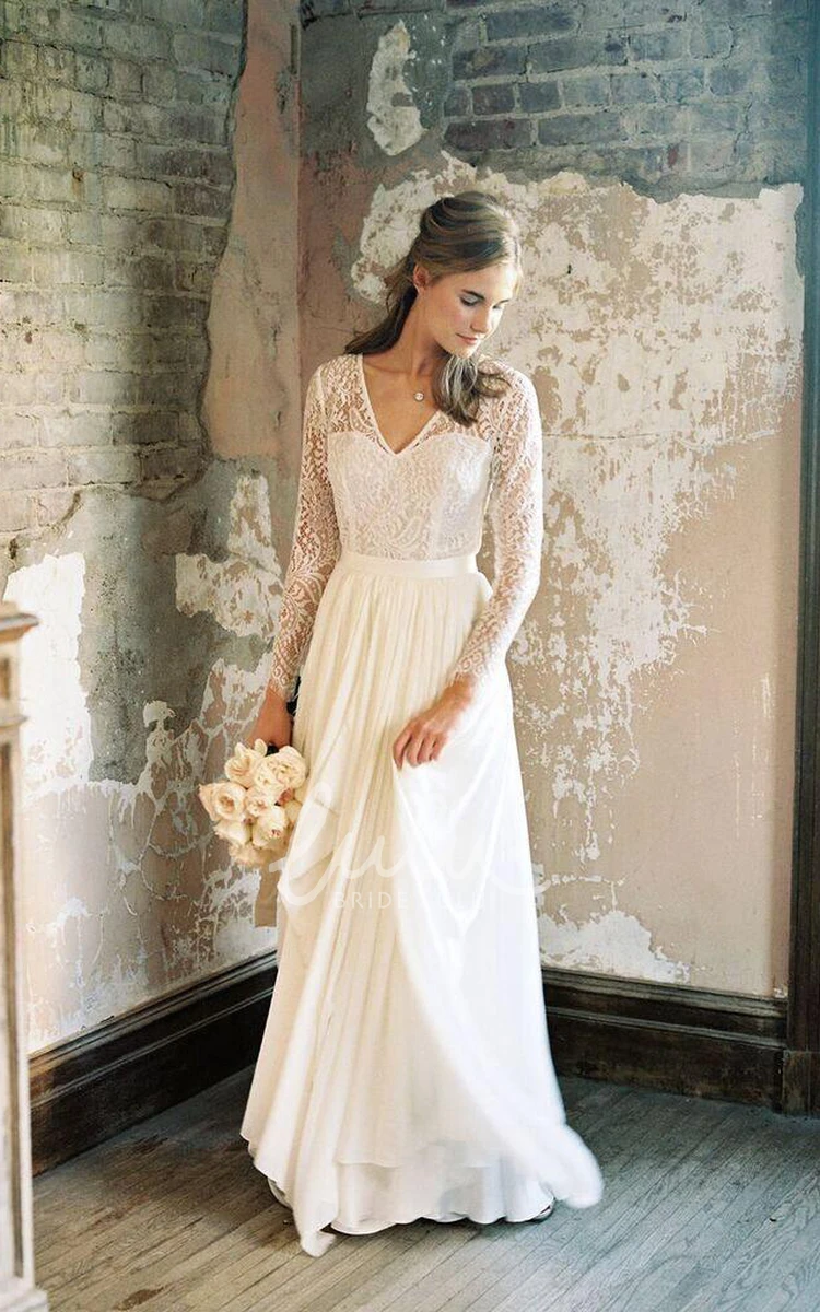 Illusion Back V-Neck Long Sleeve Dress with Draping and Lace Details