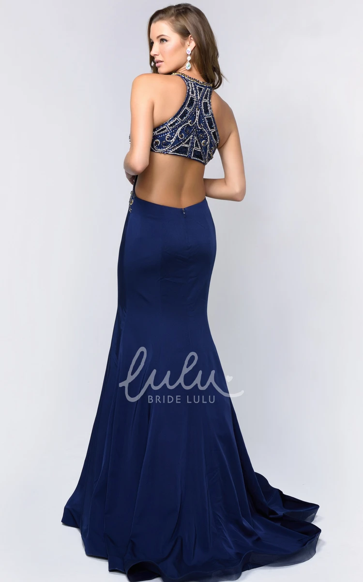 Sleeveless Jersey Sheath Maxi Dress with Beading and Sequins