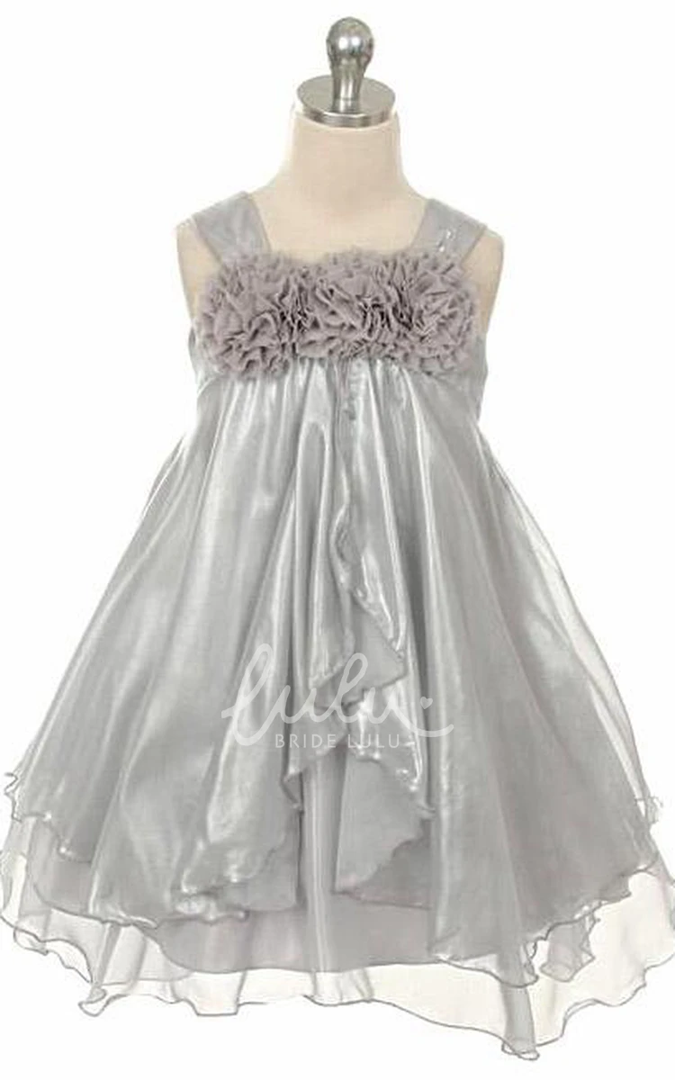 Empire Chiffon Flower Girl Dress with Tiered Tea-Length Straps