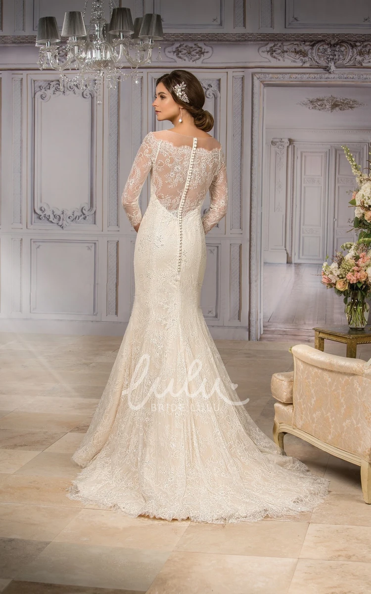 Mermaid Wedding Gown with Sleeves Appliques and Illusion Back