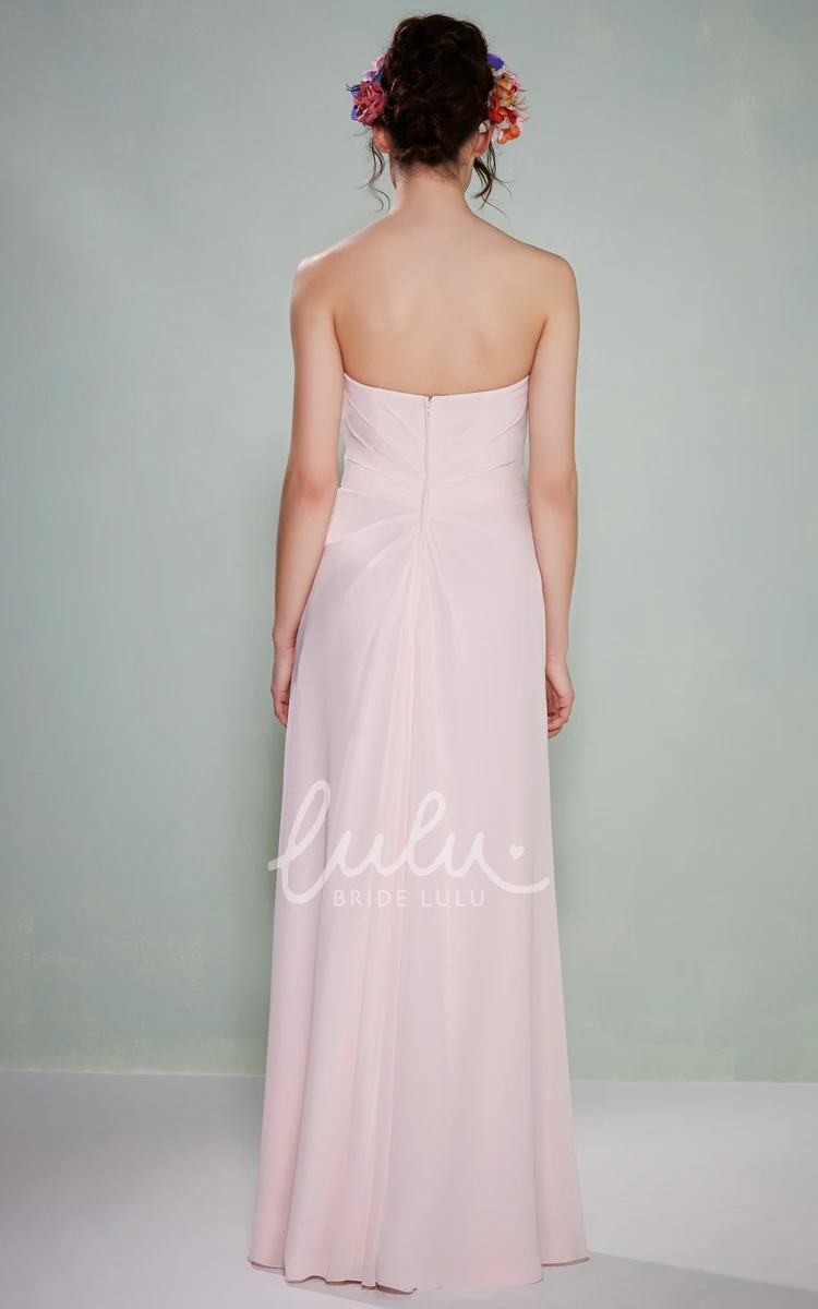 Chiffon Strapless Ruched Bridesmaid Dress with Broach Elegant Bridesmaid Dress