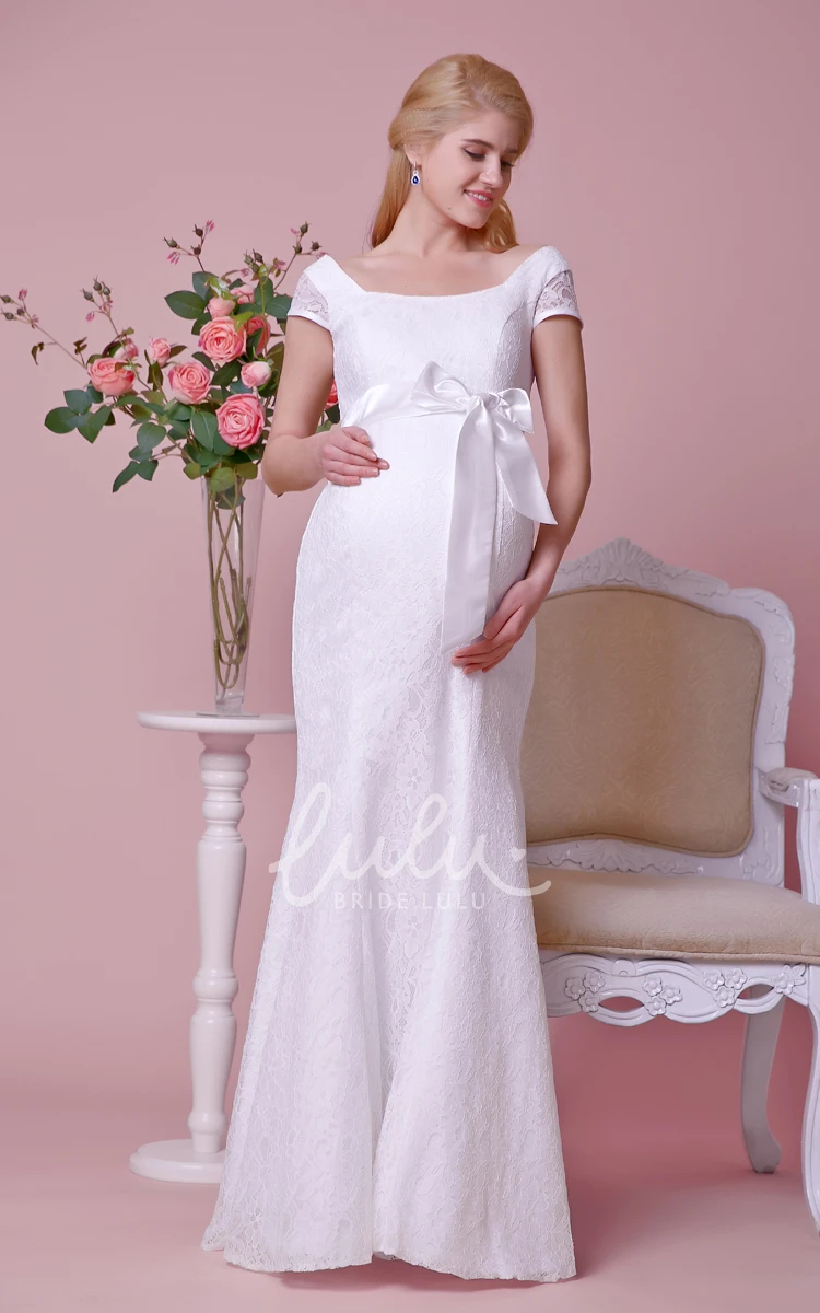 Maternity Lace Mermaid Wedding Dress Cap-Sleeve & Empire Waist