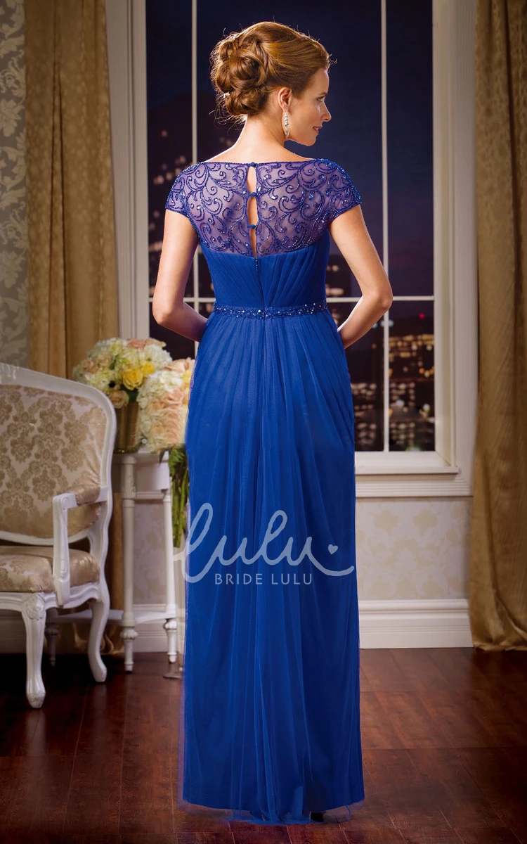 Square-Neck Mother of the Bride Dress with Cap Sleeves Front Slit and Sequins Classy Formal Dress