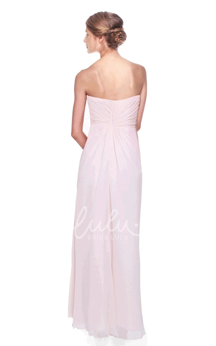Strapless Ruched Long Chiffon Bridesmaid Dress with Broach Elegant