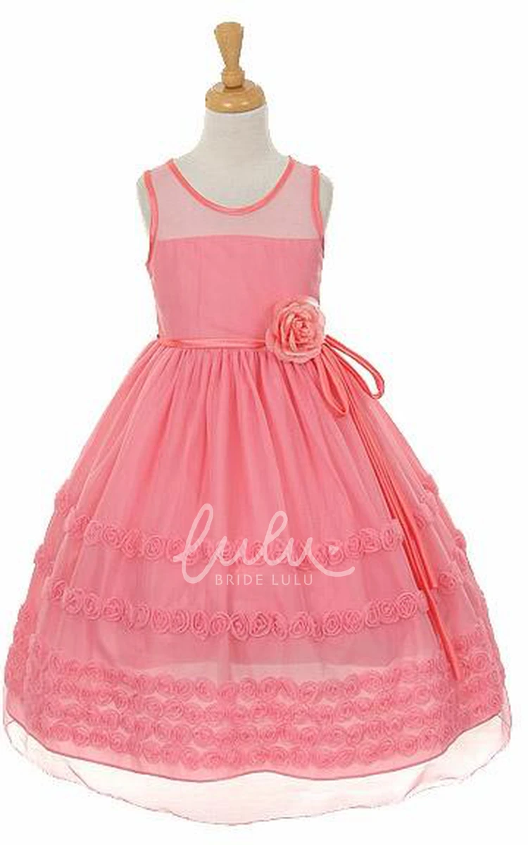 Floral Tiered Flower Girl Dress with Sash Tea-Length Embroidered 2025