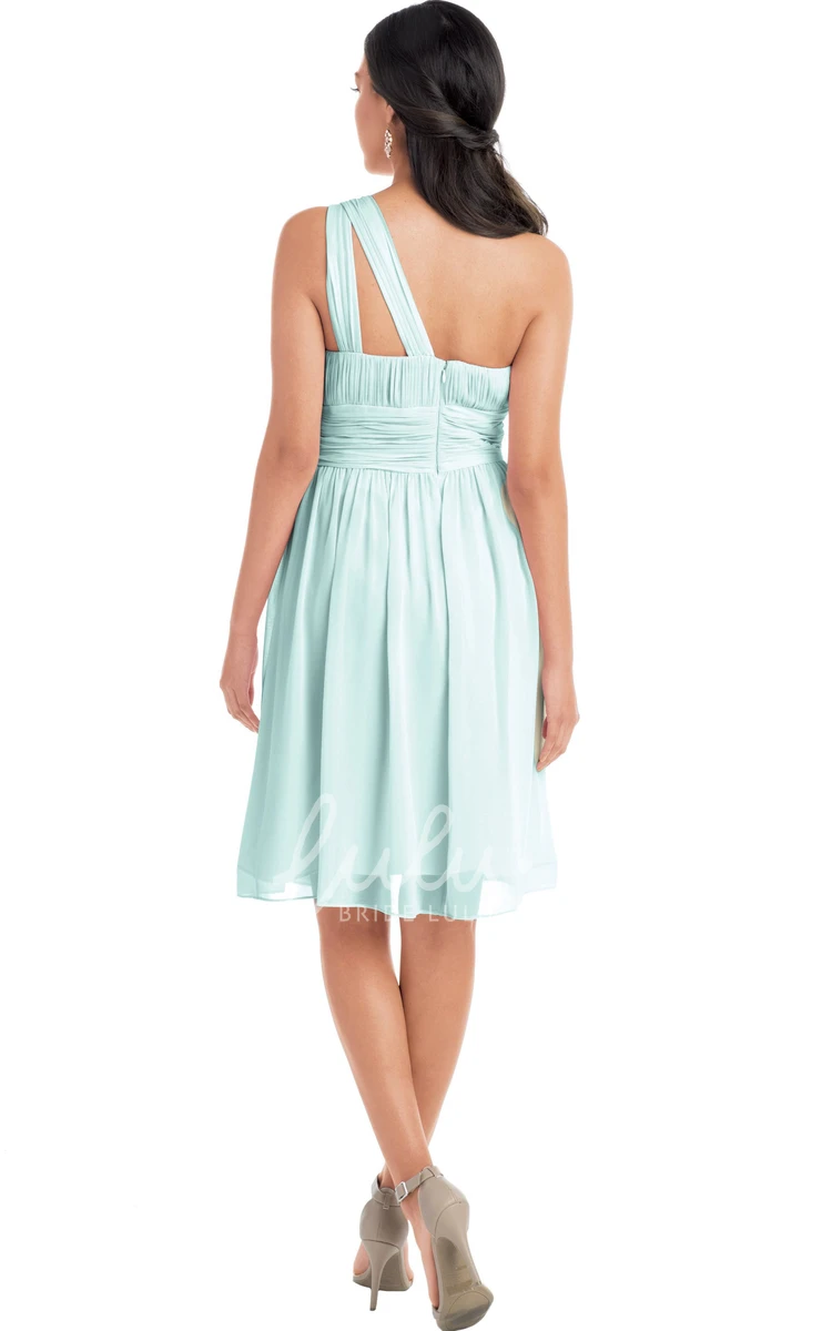 Knee-Length One-Shoulder Ruched Chiffon Convertible Bridesmaid Dress Sleeveless Muti-Color Straps