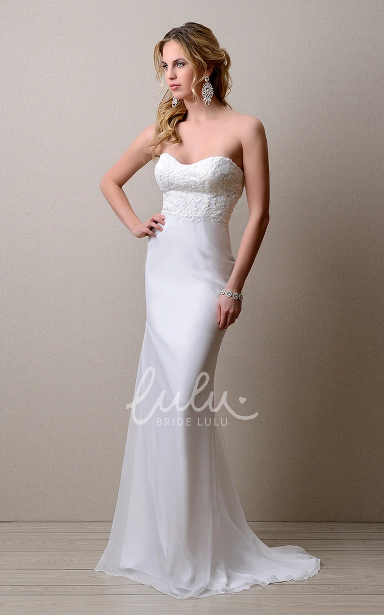 Lace Bodice Sheath Chiffon Wedding Dress with Sweetheart Neckline