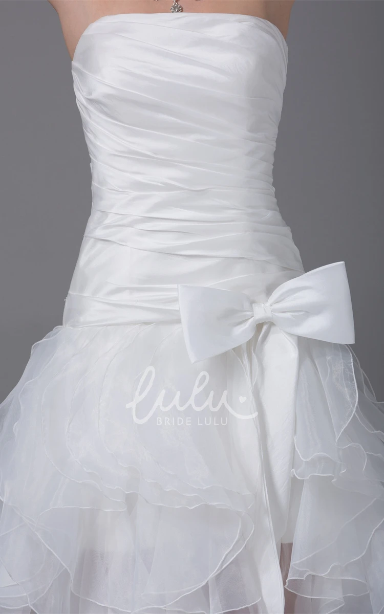 Organza High-Low Prom Dress with Ruffles Strapless Bow Design