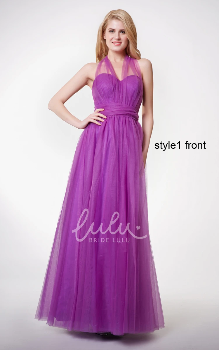 Sleeveless Tulle Prom Dress with Pleats and Convertible Straps A-line