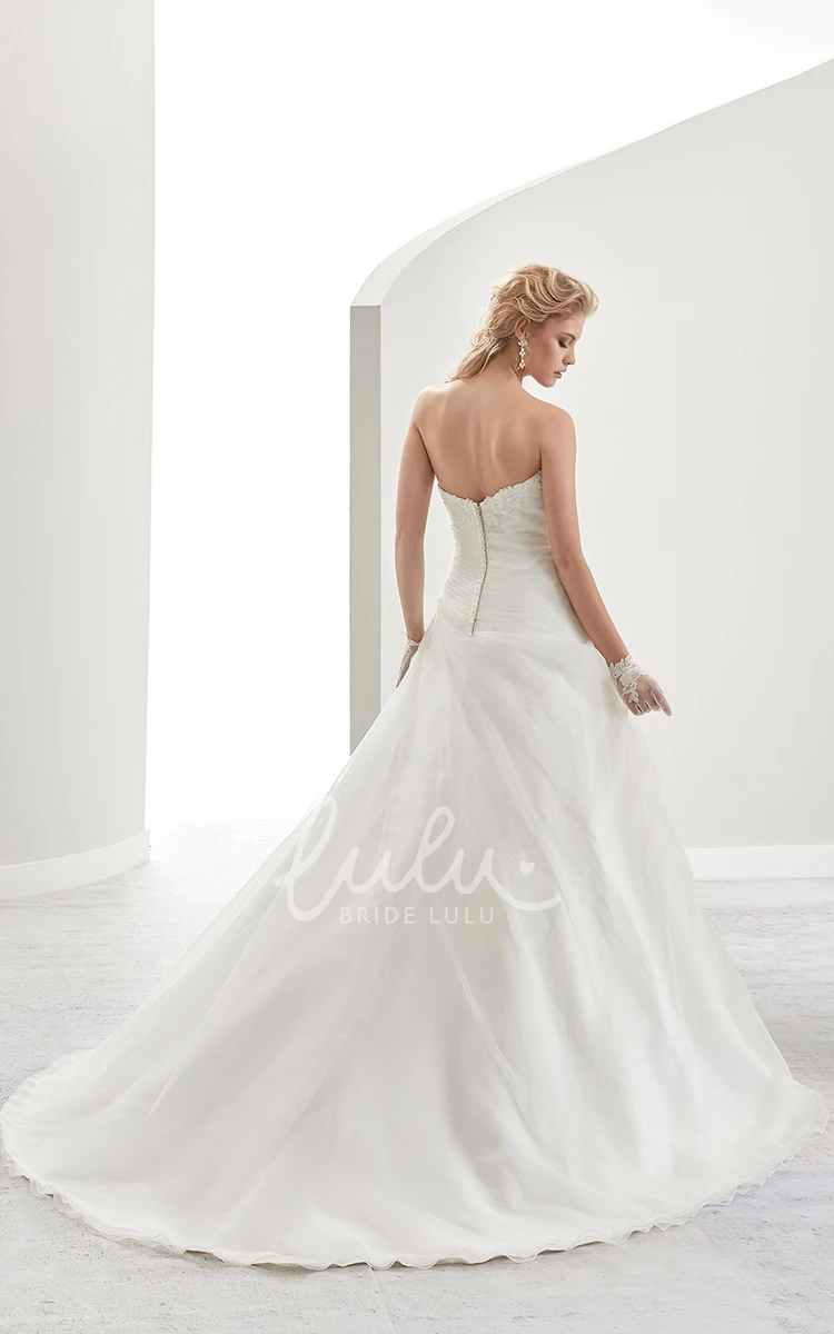 Applique Sweetheart A-Line Bridal Dress with Pleated Details and Ruffles