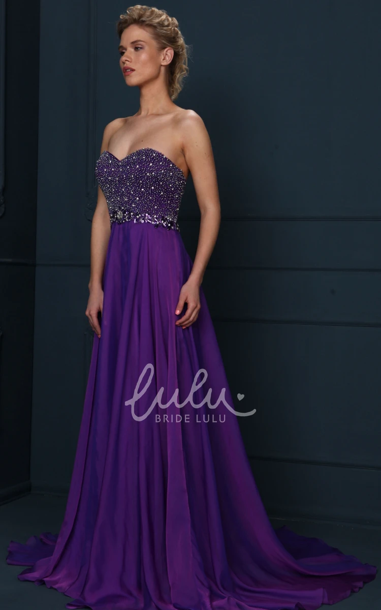 Sweetheart Beaded Jersey Evening Dress with Pleats in A-Line Style and Floor-Length