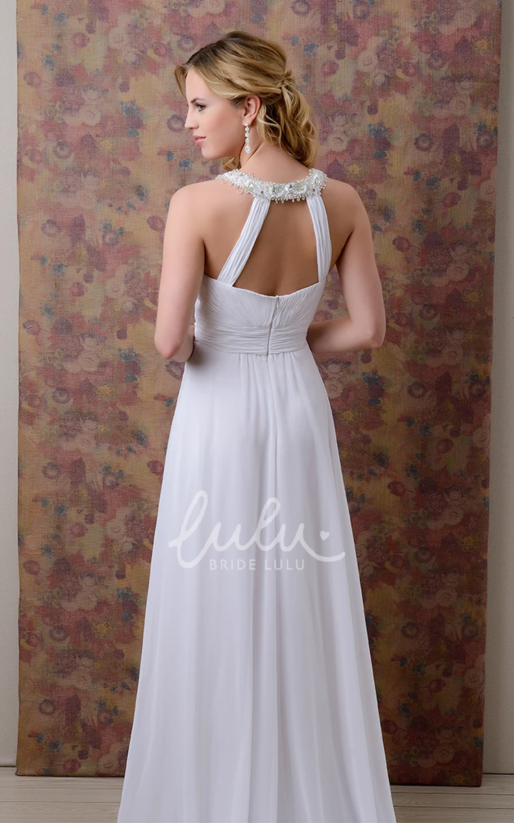 Chiffon A-Line Wedding Dress with Beaded Neckline and Ruching