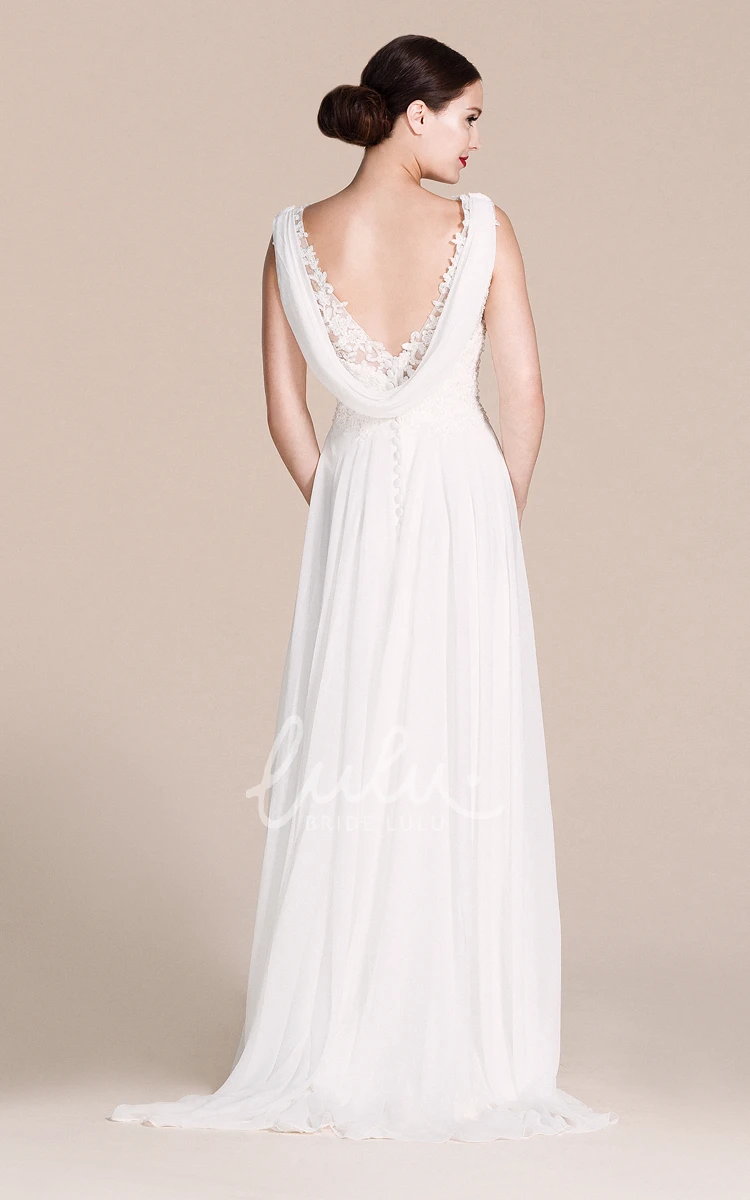 Lace Bodice Chiffon Wedding Dress Sleeveless & V-neck
